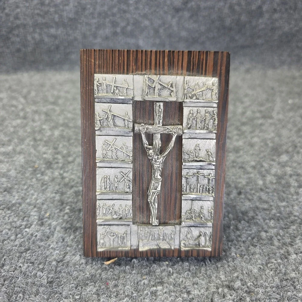 Vintage Catholic Crucifix Stations Of The Cross Wall Plaque Made In Italy 5